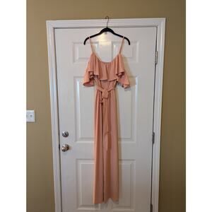 Love Colette Peach Ruffle Off-the-shoulder Wide Leg Jumpsuit Size Medium NWT